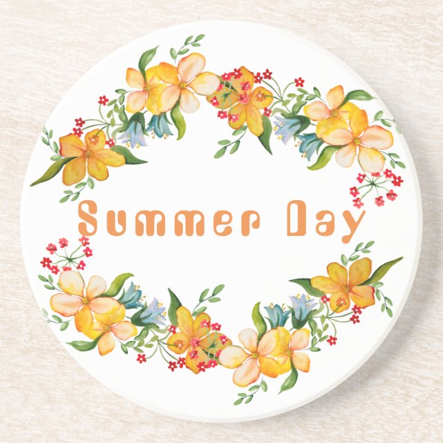 Cute watercolor flower design coaster (Front)