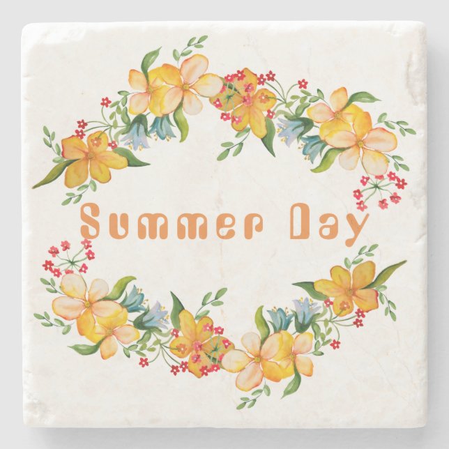 Cute watercolor flower design stone coaster (Front)