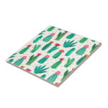 Cute Watercolor Flowering Cactus Pattern Tile<br><div class="desc">A sweet,  lovely and girly watercolor flowering cactus pattern is featured on this custom ceramic tile/trivet.</div>