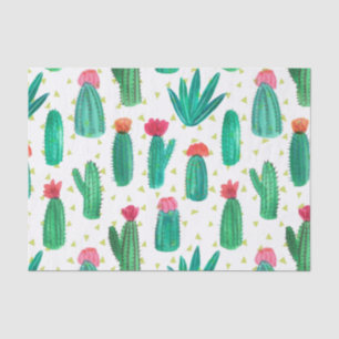 Cute Watercolor Flowering Cactus Pattern Tissue Paper