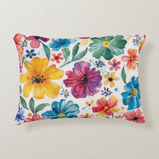 Cute Watercolor Flowers Accent Pillow