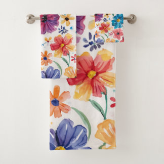 Cute Watercolor Flowers Bath Towel Set