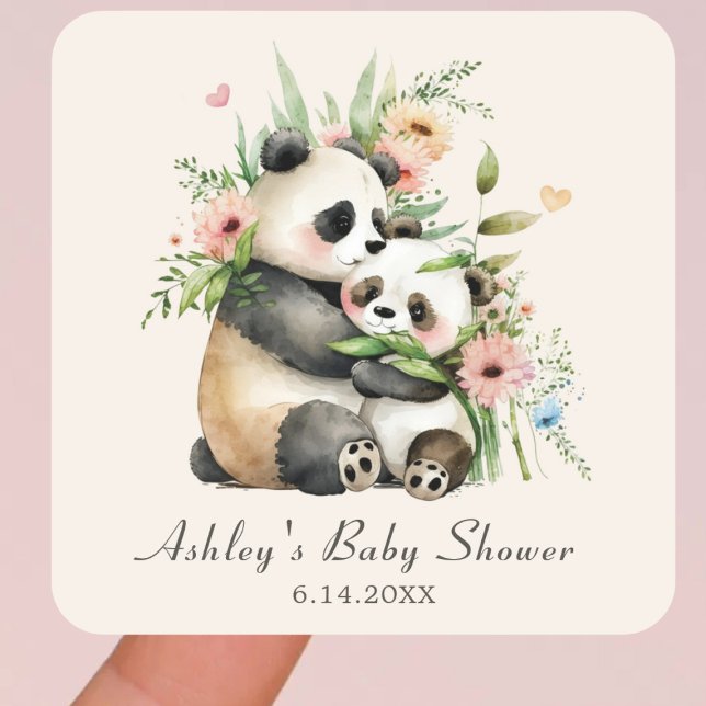  Cute Watercolor Flowers & Bears Baby Shower Square Sticker (Creator Uploaded)