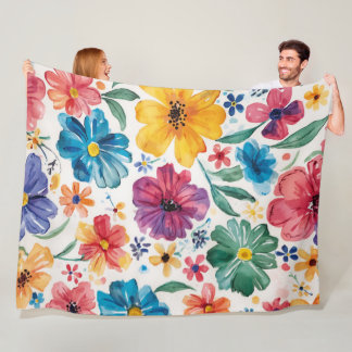 Cute Watercolor Flowers Fleece Blanket