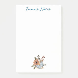 Cute Watercolor Flowers, Simple Personalized Post-it Notes