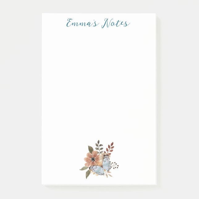 Cute Watercolor Flowers, Simple Personalized Post-it Notes (Front)
