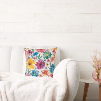 Cute Watercolor Flowers Throw Pillow