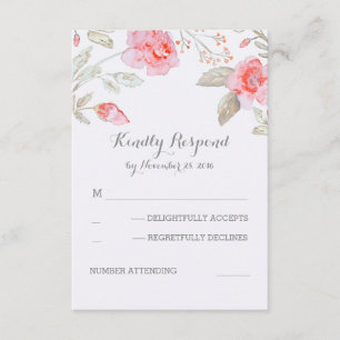 Cute Watercolor Flowers Wedding RSVP Cards