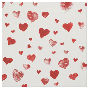 Cute Watercolor Flying Red Hearts  Fabric