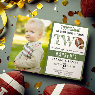 Cute Watercolor Football Photo 2nd Birthday Invitation