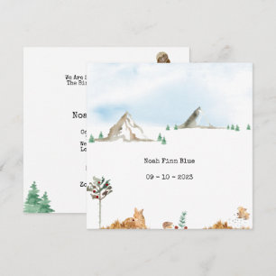 Cute Watercolor Forest Animals in Mountains Baby Invitation