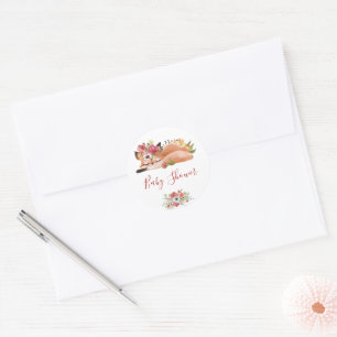 Cute watercolor fox baby shower  classic round sti sticker