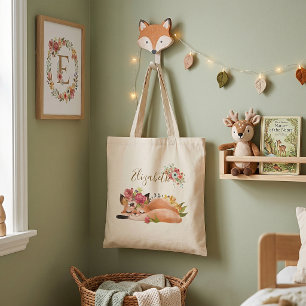 Cute watercolor fox baby tote bag