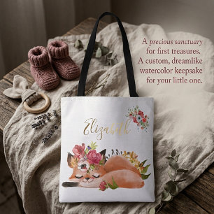 Cute watercolor fox baby  tote bag