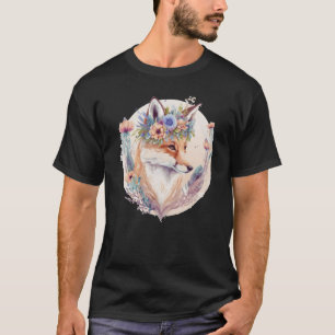 Cute Watercolor Fox Flower Crown Boho Aesthetic T-Shirt