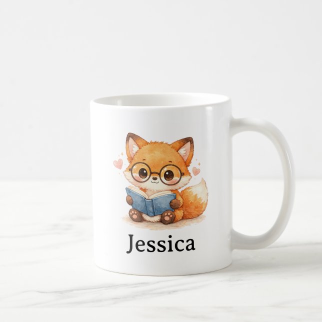 Cute Watercolor Fox Reading a Book Coffee Mug (Right)