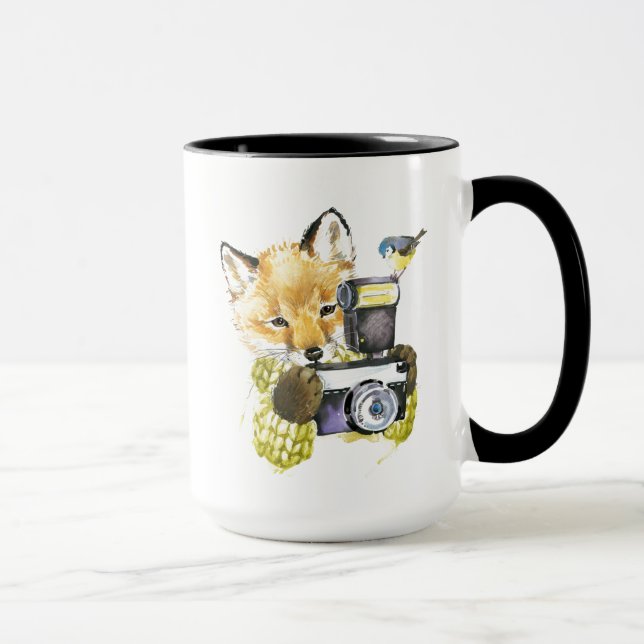Cute Watercolor Fox Taking Pictures Mug (Right)