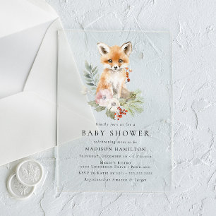 Cute Watercolor Fox Winter Baby Shower Acrylic Invitations