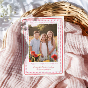 Cute Watercolor Frame Hearts Bows Photo Valentines Holiday Card