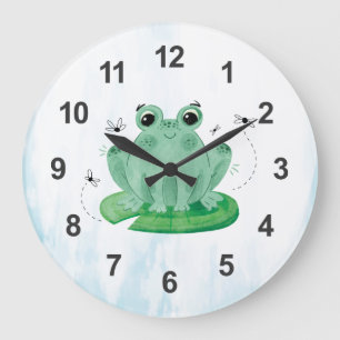 Cute Watercolor Frog Large Clock