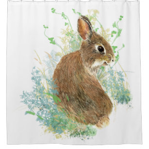 Cute Watercolor Garden Bunny Rabbit Blue, Green
