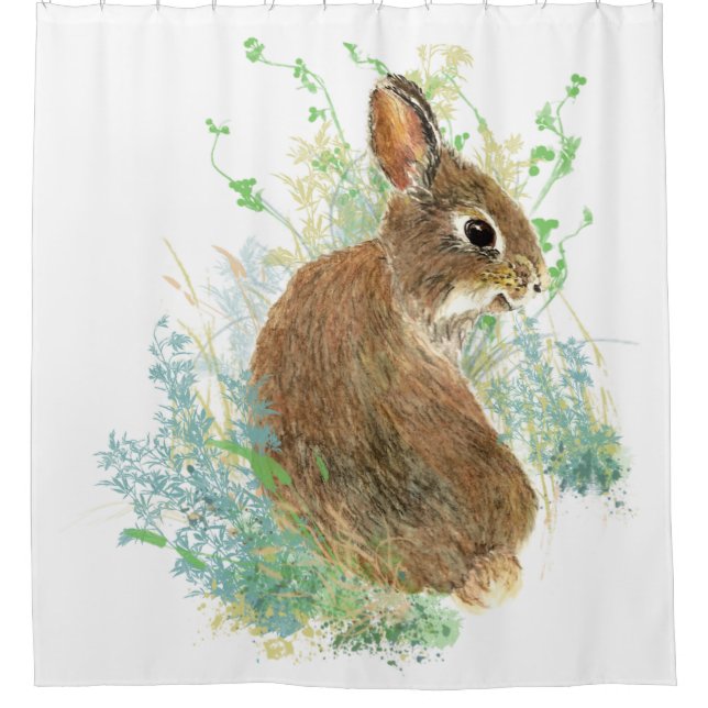 Cute Watercolor Garden Bunny Rabbit Blue, Green (Front)