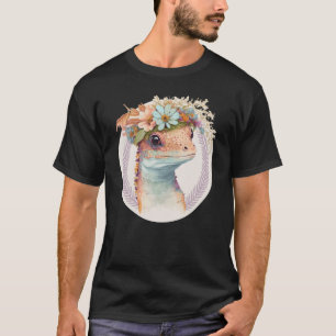 Cute Watercolor Gecko Reptile Flower Crown Boho Ae T-Shirt