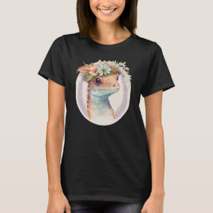 Cute Watercolor Gecko Reptile Flower Crown Boho Ae T-Shirt