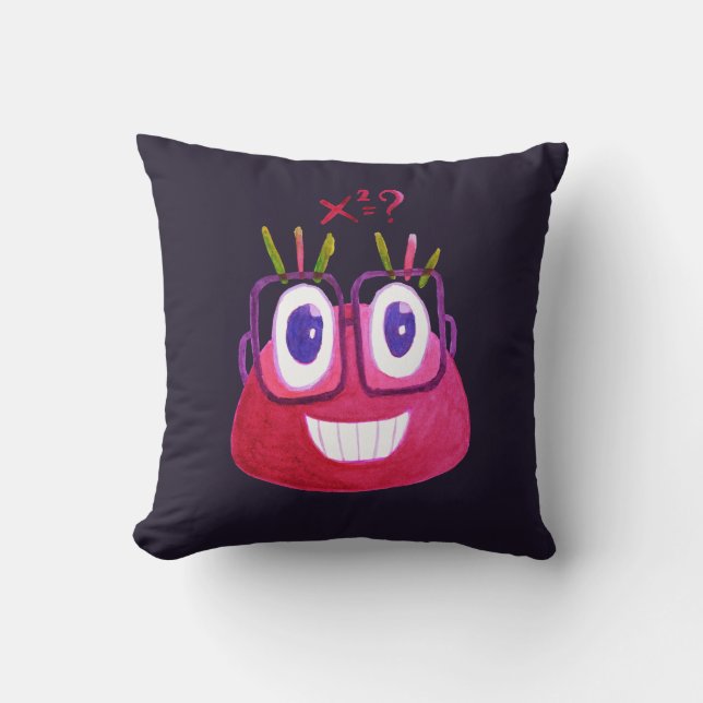 Cute Watercolor Geek Candy Character Mathematician Throw Pillow (Front)