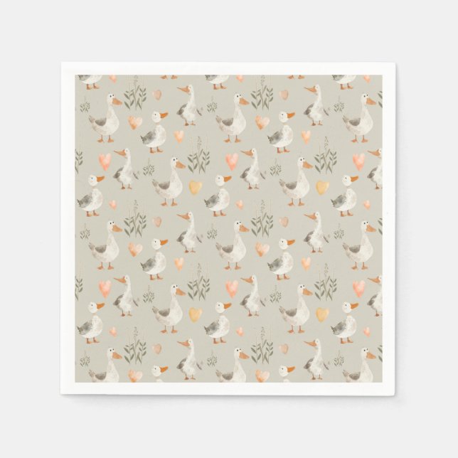 Cute Watercolor Geese Paper Napkins (Front)