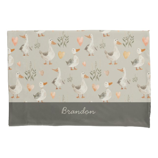 Cute Watercolor Geese Pattern Pillow Case (Front)