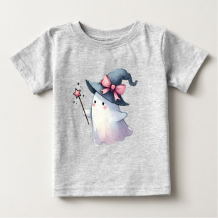 Cute Watercolor Ghost casting a Spell Baby T-Shirt