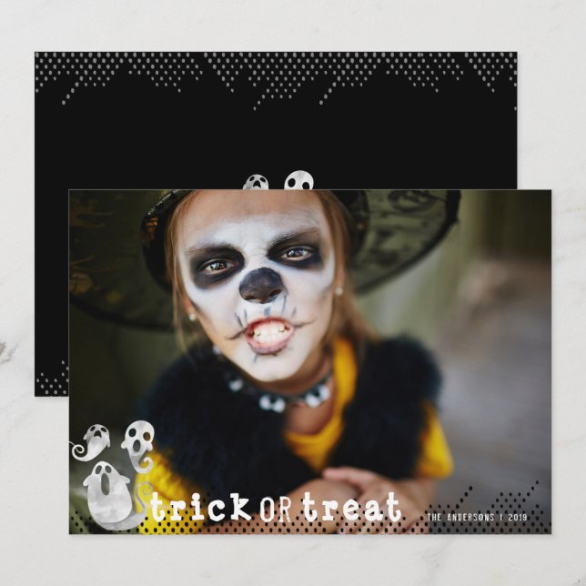 Cute Watercolor Ghosts Halloween Photo Invitation (Front/Back)