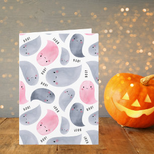 Cute Watercolor Ghosts with Boo! Text Halloween Card