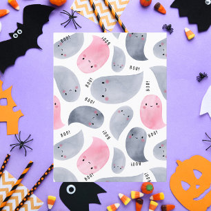 Cute Watercolor Ghosts with Boo! Text Halloween Holiday Postcard