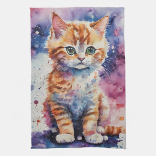 Cute Watercolor Ginger Kitten  Kitchen Towel