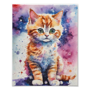 Cute Watercolor Ginger Kitten  Photo Print