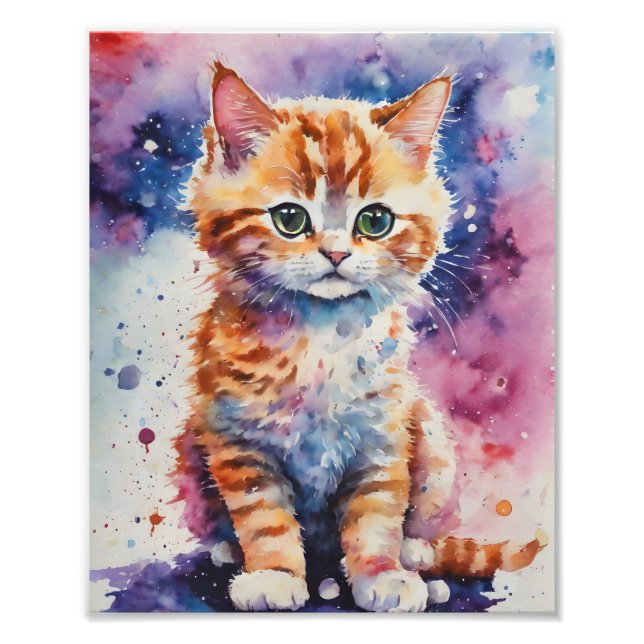 Cute Watercolor Ginger Kitten  Photo Print (Front)