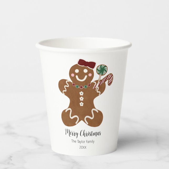 Cute Watercolor Gingerbread Girl Paper Cups (Front)