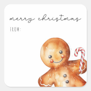 Cute Watercolor Gingerbread Man   Merry Christmas Square Sticker