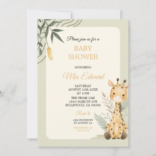Cute Watercolor Giraffe Baby Shower Design Invitation