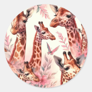 Cute Watercolor Giraffe  Classic Round Sticker