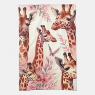 Cute Watercolor Giraffe Kitchen Towel