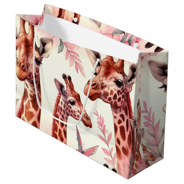 Cute Watercolor Giraffe  Large Gift Bag (Front Angled)