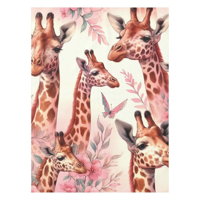Cute Watercolor Giraffe  Tablecloth (Front)
