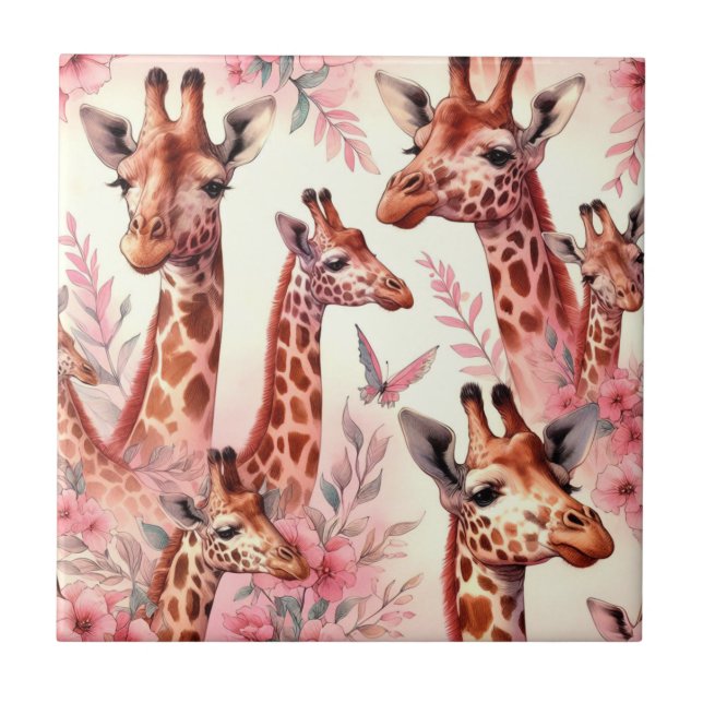 Cute Watercolor Giraffe  Tile (Front)