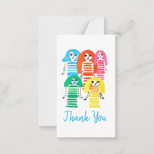 Cute watercolor girls funky fun card (Front)