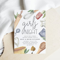 Cute Watercolor Girls Night Out Cooking Class