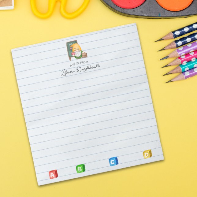 Cute Watercolor Gnome Teacher With ABCD Cubes Notepad (Creator Uploaded)