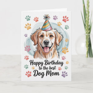 Cute Watercolor Golden Retriever Dog Mom Birthday  Card
